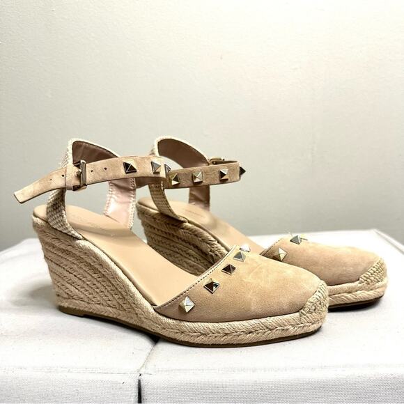 MARC FISHER SAKLINA ESPADRILLE STUDDED WEDGE SANDAL SHOE TAN WOMENS 7M - Picture 3 of 11